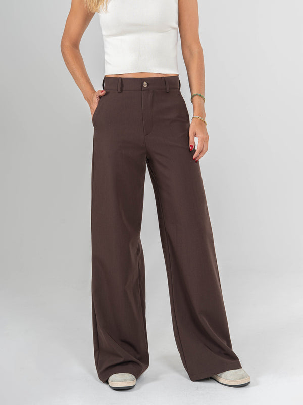 Ref: 0620060 Pantalón palazzo, stretch, sin prenses, tejido plano liviano, tono cafe