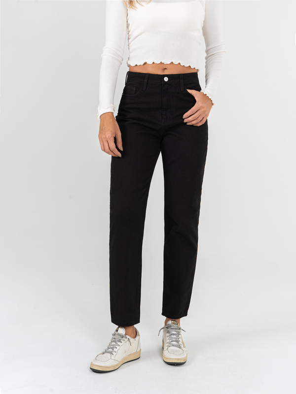 Ref: 0620183 Pantalón mom fit, rígido, tiro alto, tono negro