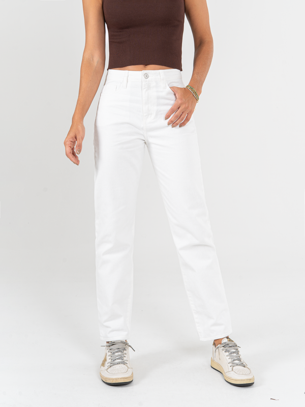 Ref: 0620184 Pantalón mom fit, rígido, tiro alto, tono ivory