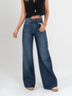 Ref: 065370 Jean Mom flare palazzo, rígido, tiro alto, tono azul oscuro