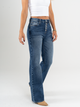 Ref: 065634 Jean flare stretch, bota ancha, botones expuestos, tiro alto, tono azul oscuro