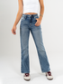 Ref: 065667 Jean semi flare, stretch, tiro alto, cropped, azul oscuro