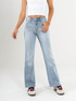 Ref: 065668 Jean semi flare, stretch, tiro alto, cropped, azul medio claro