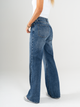 Ref: 065677 Jean mom Flare, rígido, tiro alto, tono azul medio oscuro