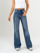 Ref: 065677 Jean mom Flare, rígido, tiro alto, tono azul medio oscuro