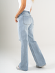 Ref: 065678 Jean mom Flare, rígido, tiro alto, tono azul claro con rotos