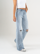 Ref: 065678 Jean mom Flare, rígido, tiro alto, tono azul claro con rotos