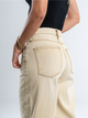 Ref: 065690 Jean wide leg, tiro medio, con cortes, rígido, tono caqui con efecto desgastado