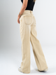 Ref: 065690 Jean wide leg, tiro medio, con cortes, rígido, tono caqui con efecto desgastado