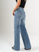 Ref: 065734 Jean mom Flare, rígido, tiro alto, tono azul medio, con rotos
