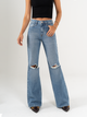 Ref: 065734 Jean mom Flare, rígido, tiro alto, tono azul medio, con rotos