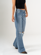 Ref: 065734 Jean mom Flare, rígido, tiro alto, tono azul medio, con rotos