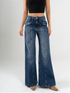 Ref: 065774 Jean palazzo, stretch, bolsillos delanteros, tiro alto, tono azul medio oscuro