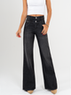 Ref: 065785 Jean mom flare, rígido, tiro alto, tono gris oscuro, detalle en pretina