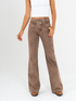 Ref: 065807 Pantalón mom flare, tiro alto, stretch, tono café, detalle en pretina