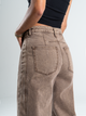 Ref: 065813 Pantalón wide leg, tiro alto, con cortes, stretch, tono café