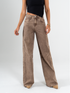 Ref: 065813 Pantalón wide leg, tiro alto, con cortes, stretch, tono café