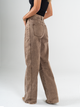 Ref: 065813 Pantalón wide leg, tiro alto, con cortes, stretch, tono café