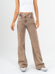 Ref: 065844 Pantalón mom Flare, stretch, tiro alto, detalle en pretina, tono cafe