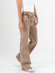 Ref: 065844 Pantalón mom Flare, stretch, tiro alto, detalle en pretina, tono cafe