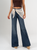 Ref: 065851 Jean mom Flare, rígido, tiro medio, con detalle de pañuelo tejido, tono azul oscuro