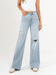 Ref: 065908 Jean mom Flare, rígido, tiro alto, tono azul claro con rotos