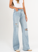 Ref: 065908 Jean mom Flare, rígido, tiro alto, tono azul claro con rotos