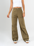 Ref: 069661 Pantalón cargo, straight leg, con cortes, pretina con resorte, tejido plano liviano, tiro alto, tono cafe