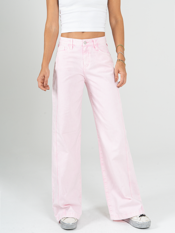 Ref: 069887 Pantalón wide leg, rígido, tiro alto, con corte, tono rosa.