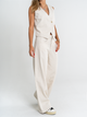 Ref: 069926 Pantalón wide leg, tiro alto, tono natural, tejido plano rígido, tipo lino