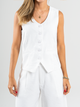 Ref: 069942 Chaleco escote V, tejido plano livino, con ribete, tono ivory