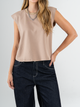 Ref: 0610397 T-shirt manga sisa, fondo entero, cuello en rib, tono camel