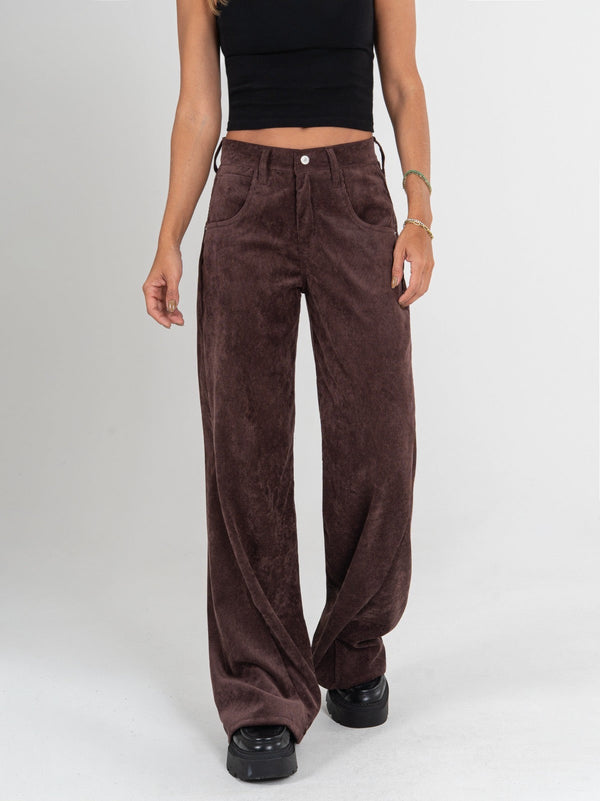 Ref: 0620158 Pantalón wide leg, rígido, en corduroy, tiro medio, tono cafe