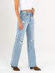Ref: 065891 Jean straight leg, rígido, tiro alto, tono azul claro con rotos
