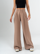 Ref: 069919 Pantalón palazo, con prenses, tejido plano liviano, tiro alto, tono café