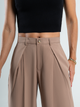 Ref: 069919 Pantalón palazo, con prenses, tejido plano liviano, tiro alto, tono café