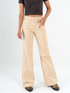 Ref: 069845 Pantalón mom flare, rígido, tiro alto, tono caqui con desgaste, detalle en pretina