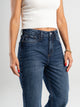 Ref: 065754 Jean mom Flare, rígido, tiro medio, tono azul oscuro