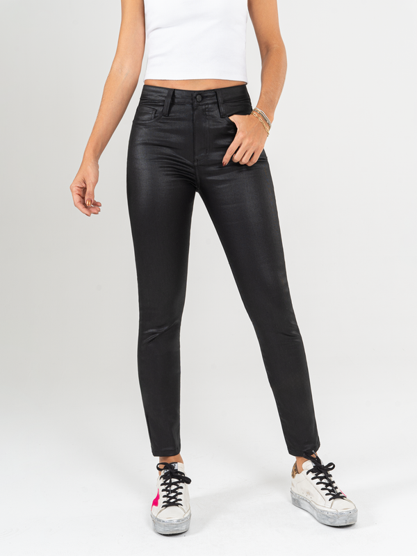 Ref: 066024 Pantalón skinny, stretch, tiro alto, tono negro, efecto encerado