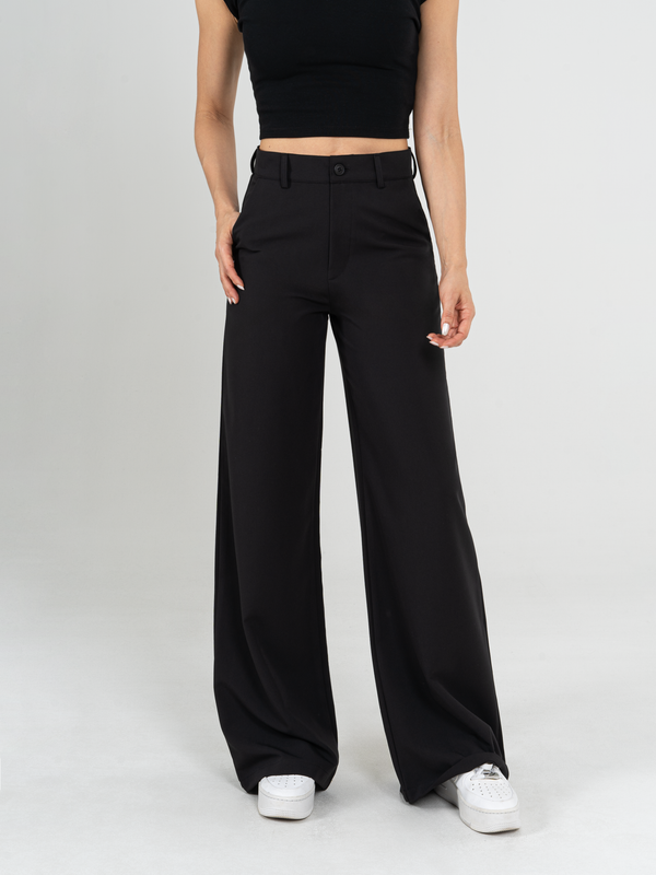 Ref: 0620058 Pantalón palazzo, stretch, sin prenses, tejido plano liviano, tono negro.