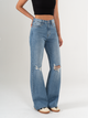 Ref: 065827 Jean mom Flare, rígido, tiro alto, tono azul medio con rotos