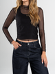 Ref: 0610459 Top manga larga, cuello alto, en malla, tono negro