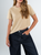 Ref: 0610469 T-shirt asimétrica, fondo entero, cuello en rib, tono beige