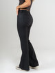 Ref: 065663 Pantalón flare stretch, bota ancha, efecto cuero, tiro alto, tono negro