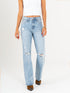 Ref: 065891 Jean straight leg, rígido, tiro alto, tono azul claro con rotos