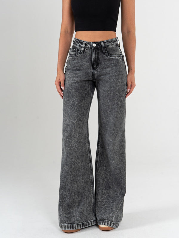 Ref: 065776 Jean palazzo, rígido, tiro medio, tono gris medio.