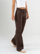 Ref: 069776 Pantalón mom flare, rígido, tiro alto, tono cafe, detalle en pretina