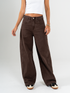 Ref: 069737 Pantalón wide leg, rígido,  tiro alto, diseño cinco bolsillos, tono cafe
