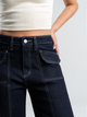 Ref: 065773 Jean palazzo, stretch, bolsillos delanteros, tiro alto, tono azul oscuro