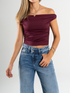 Ref: 0610463 Top cuello bandeja, stretch, fondo entero, tono vinotinto